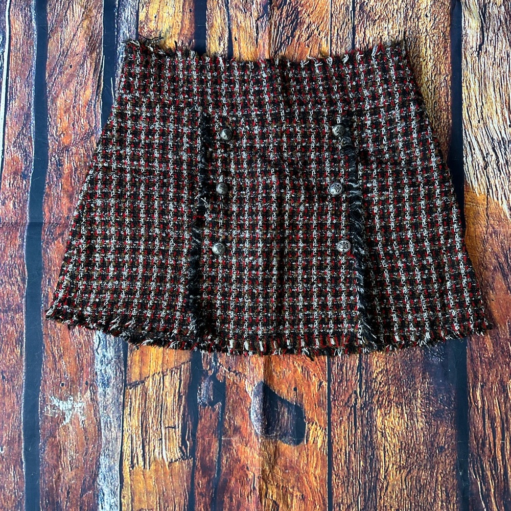 Zara red and brown plaid skirt